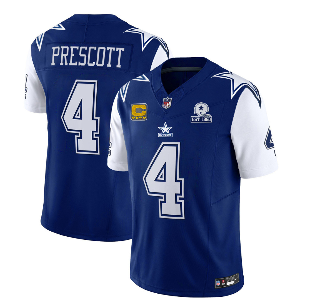 Men's Dallas Cowboys #4 Dak Prescott 2023 F.U.S.E. Navy With Established In 1960 Patch And 4-Star C Patch Football Stitched Jersey - Click Image to Close